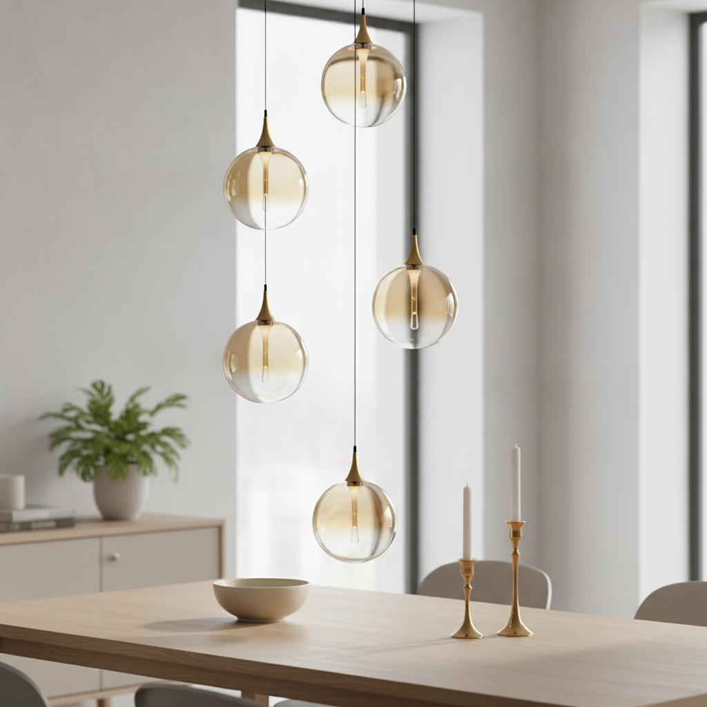 Lyora HanglampOrenda rond 5-lichts amber glas - 9416962