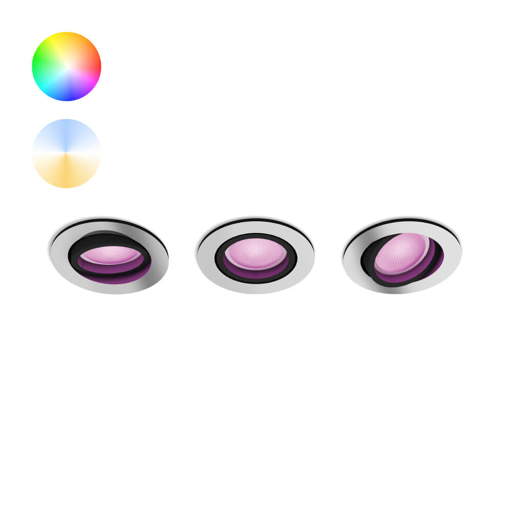 Philips Inbouwspot Hue Centura - White and Color set van 3 zilvergrijs - 929003809301