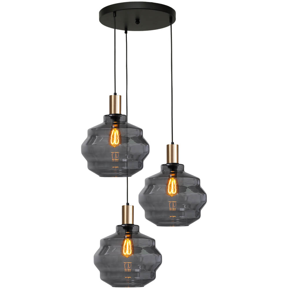 Masterlight 3-lichts vide hanglamp - goud - Porto met Ball smoke glazen - Ø 30cm - 2712-05-02-35-3-4