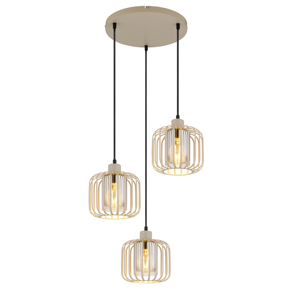 Globo 3-lichts hanglamp Alfred rond zand bruin - 15758-3H