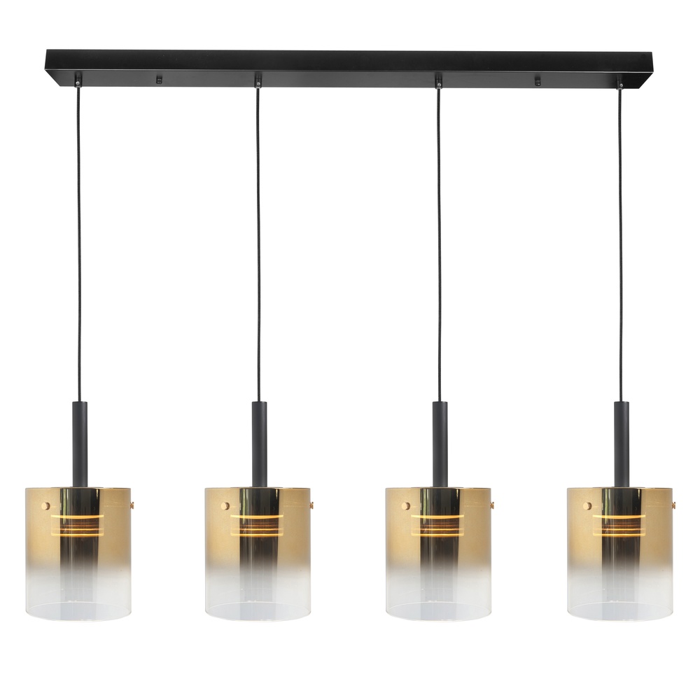 Highlight 4-lichts hanglamp Salerno zwart met goud glas - H5427.36