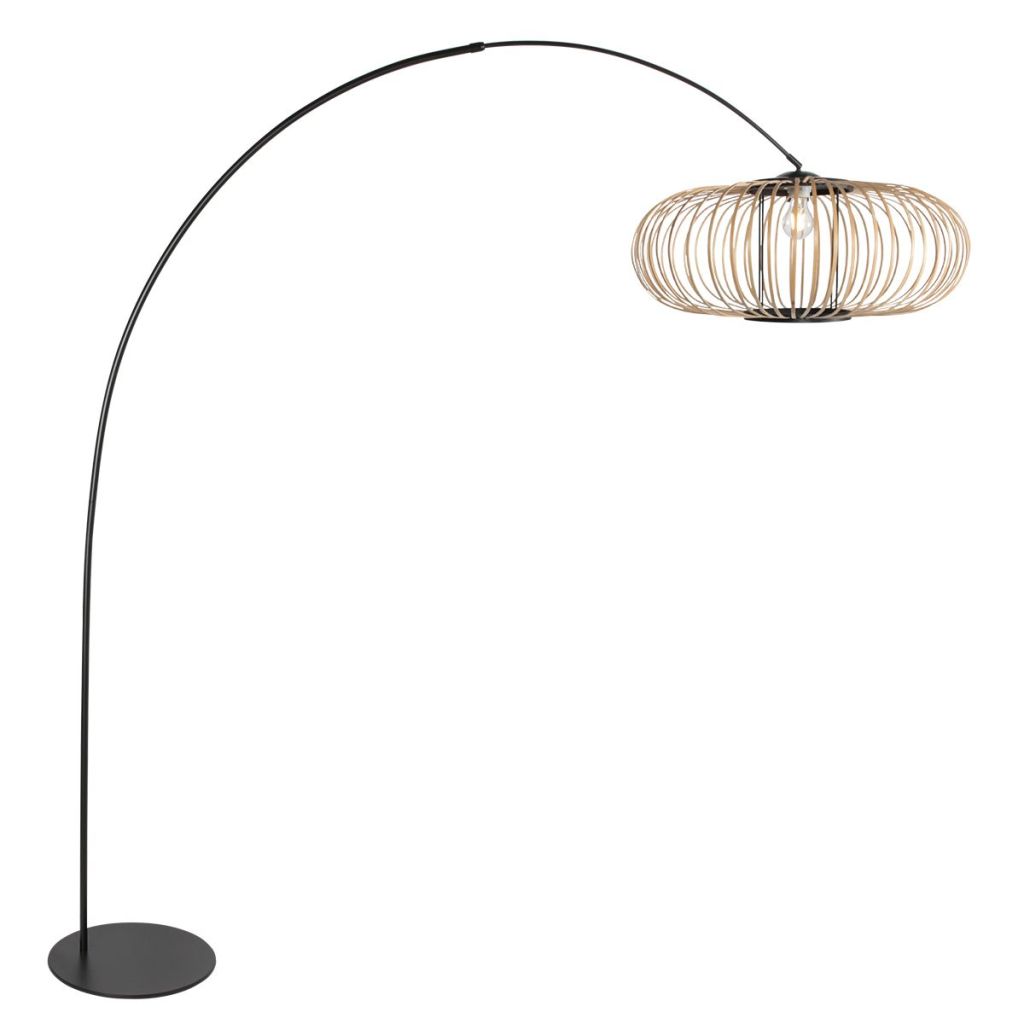 Steinhauer Booglamp zwartCurve met bamboe kap Ø60cm - 4518ZW