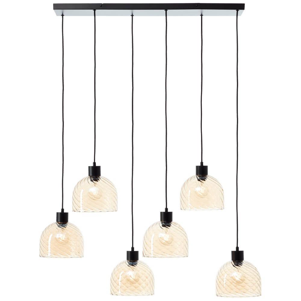 Brilliant 6-lichts hanglampCasto zwart met amber glas - 60110/20