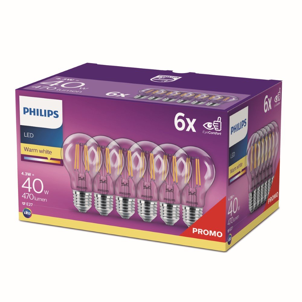 Philips 4W - E27 - 2700K - 470 lumen set van 6 - 929004590811