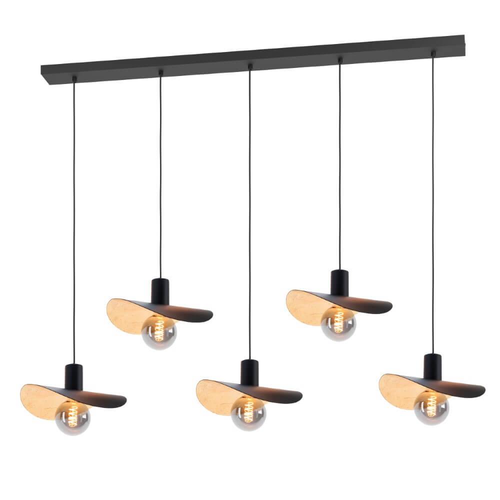 Stars of Light Zwarte hanglamp Saceda met goud 5-lichts - 390396