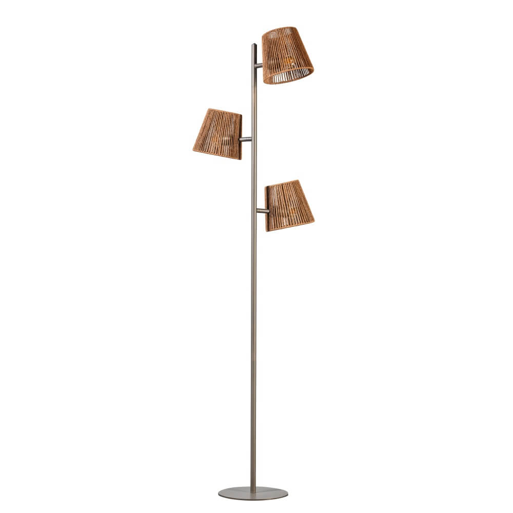 ETH 3-lichts vloerlamp Daan bruin met rotan - 05-VL8010-02