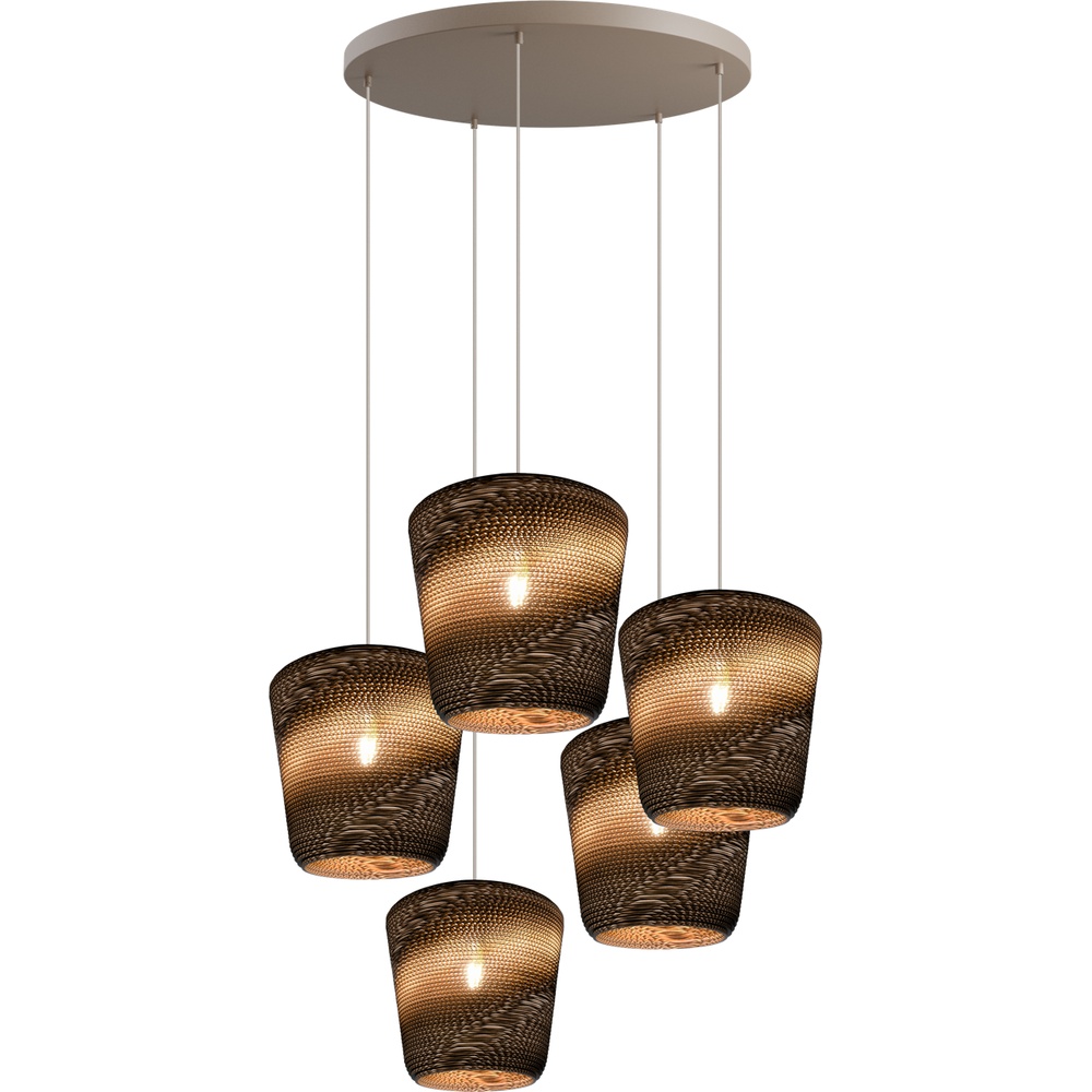 Masterlight Hanglamp Carta Moody 5x Ø34cm Think Paper kap - zand - 2542-36-70-5-05-34
