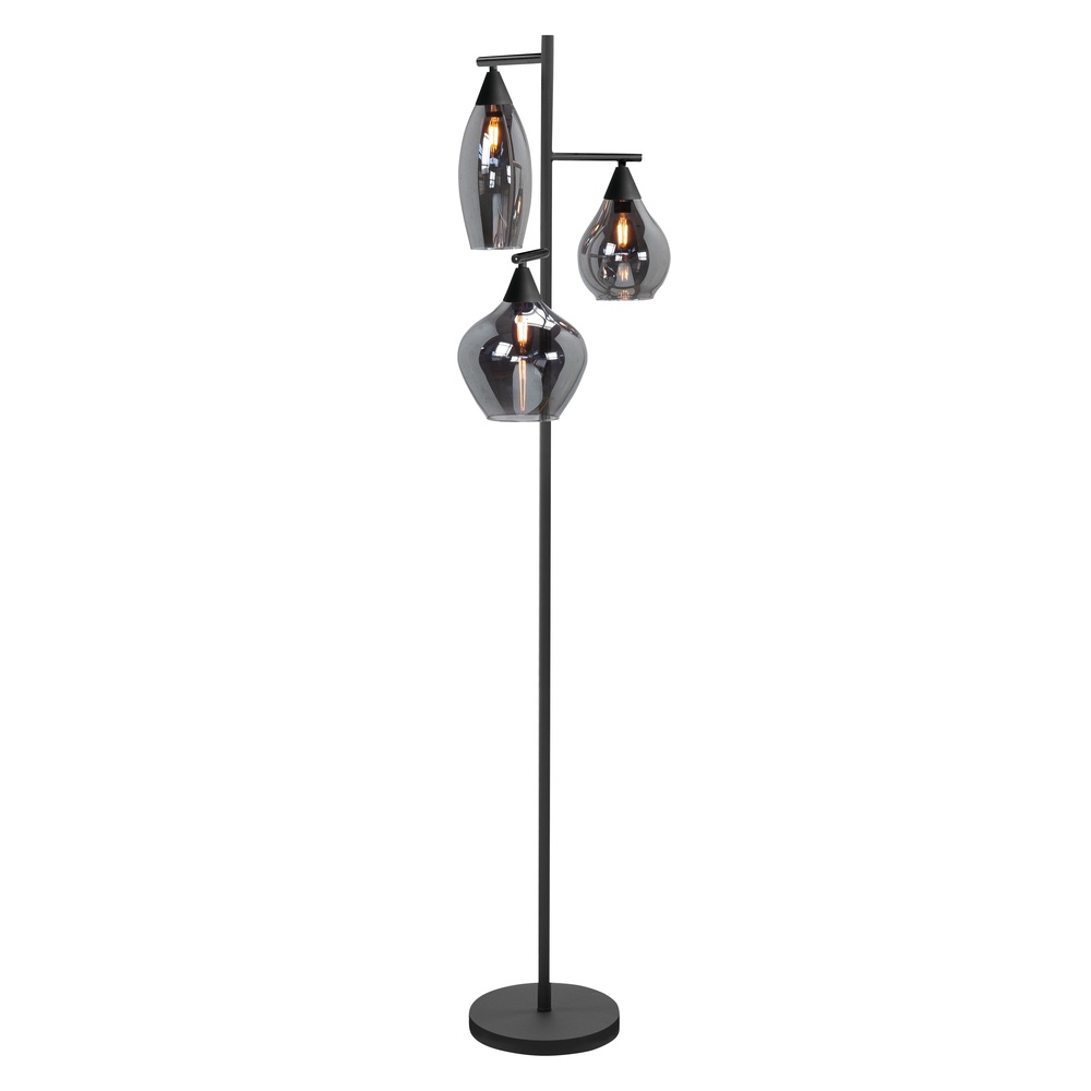Highlight Vloerlamp Cambio zwart 3-lichts smoke glas - V4559.01