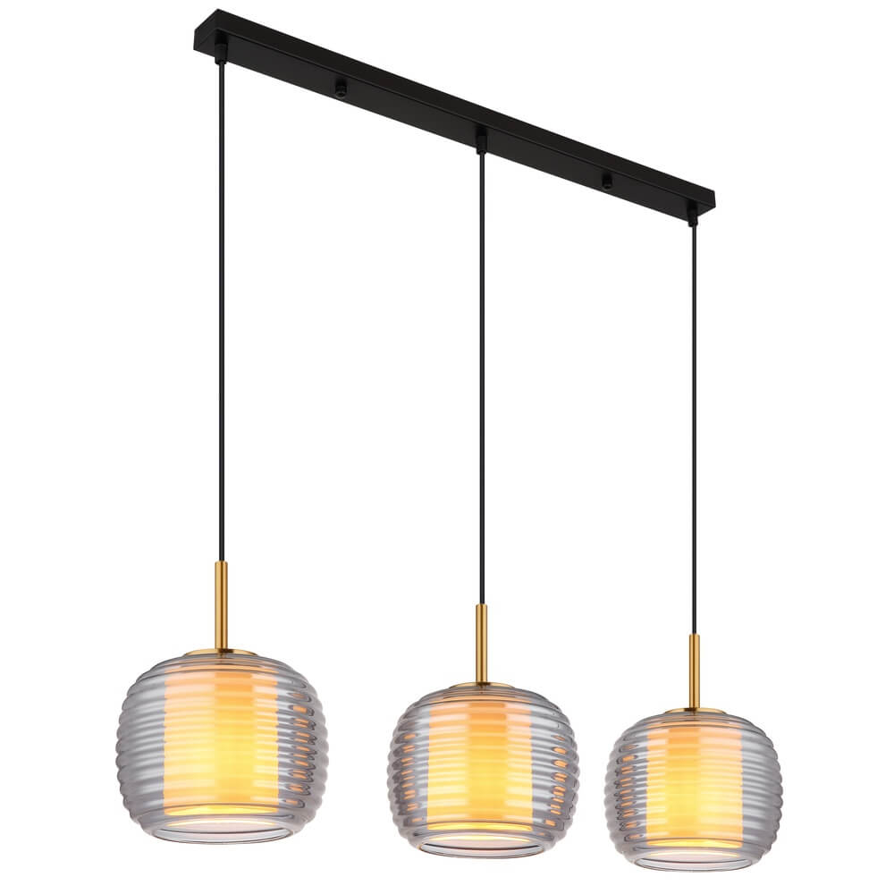 Globo Design hanglampLampigna zwart met amber glas 3-lichts - 16049-3H