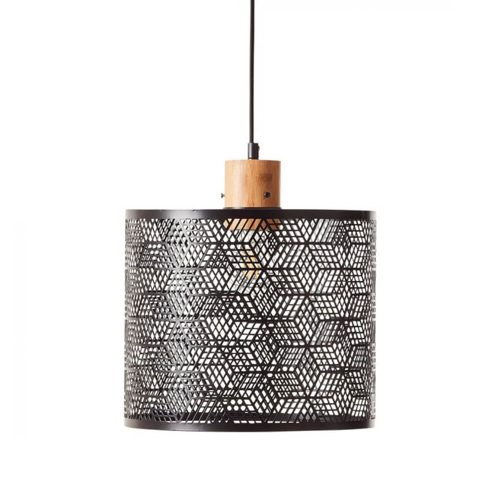 Brilliant HanglampSanty 29cm zwart met hout - 99395/76