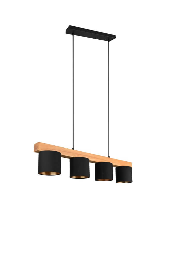 Trio HanglampCameron 4-lichts zwart met houtbruin - R30654002