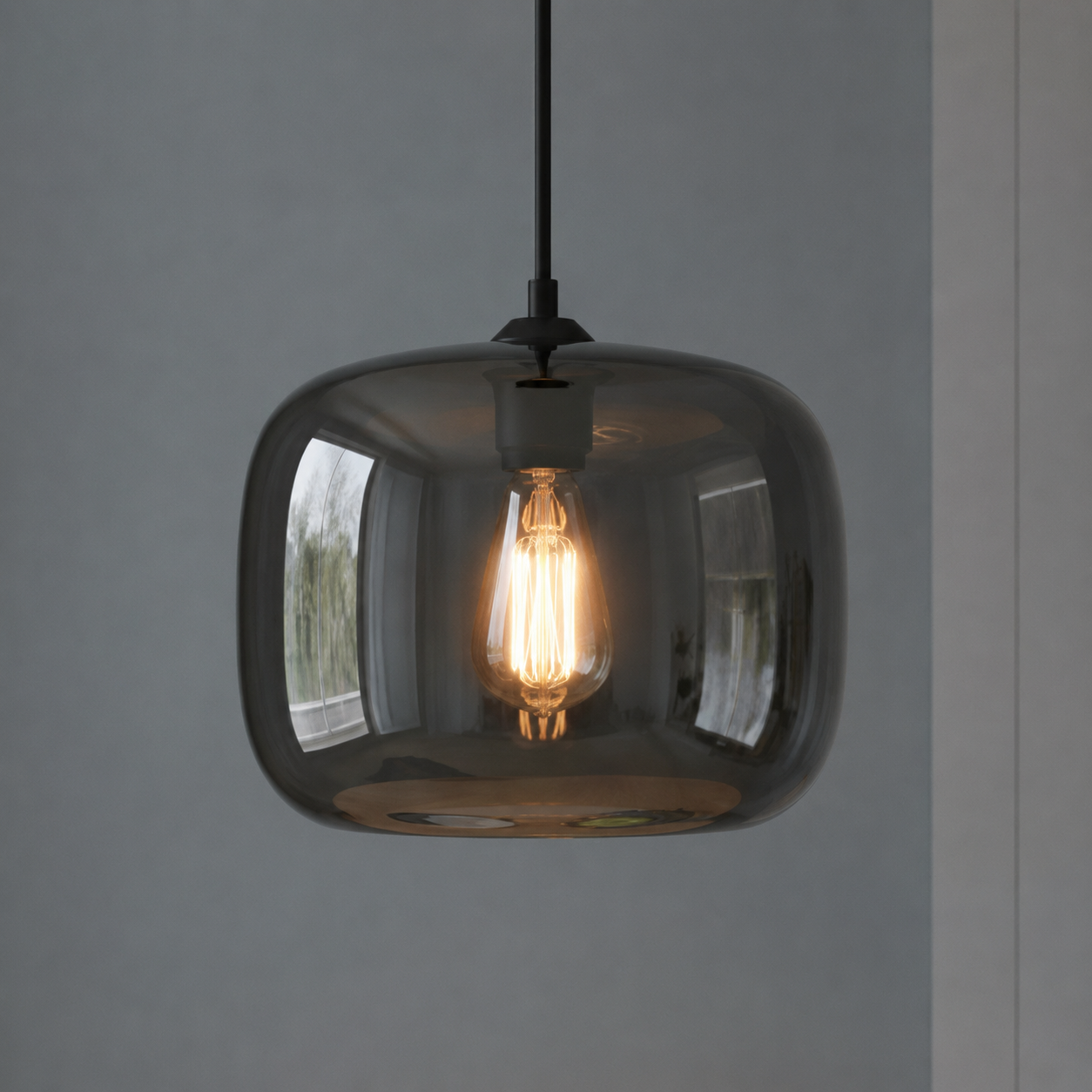 Artdelight Hanglamp Preston grijs glas Ø 28cm - HL PRESTON-28 GR