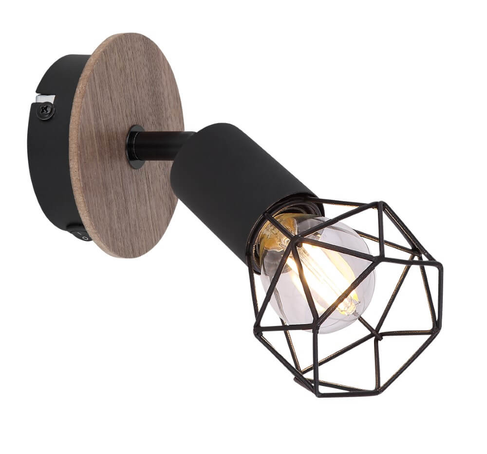 Globo Design wandlamp Xara I zwart met hout - 54802S-1H