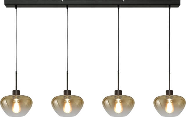 Masterlight 4-lichts hanglamp Genua zwart met goud glas Ø 24cm - 2971-05-05-130-4-24