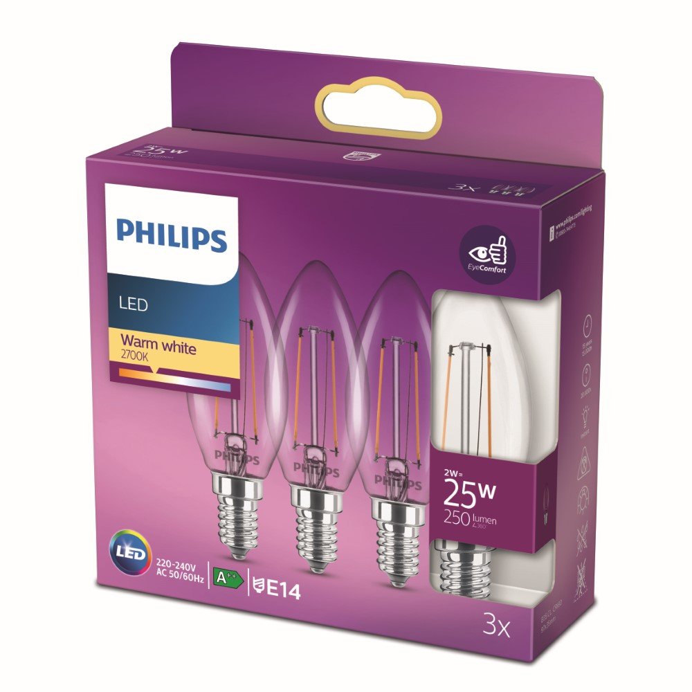 Philips 2W - E14 - 2700K - 250 lumen set van 3 - 929001238343