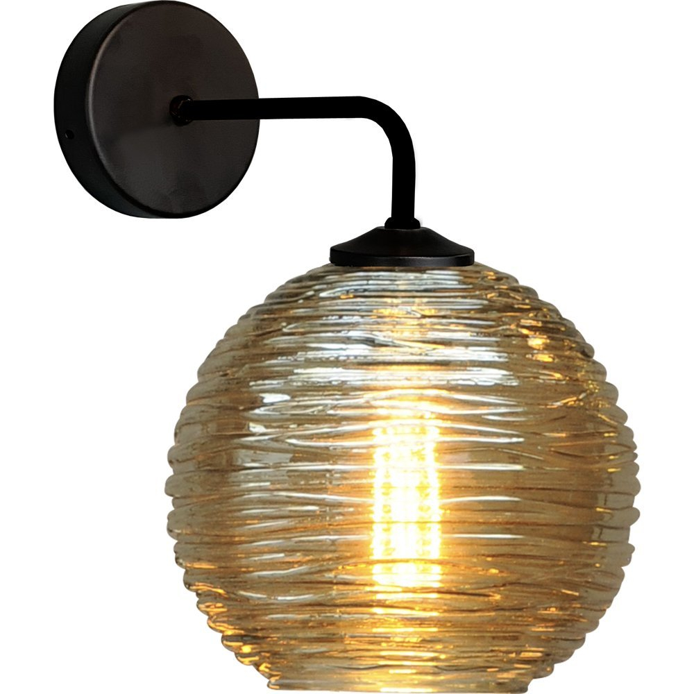 Masterlight Zwarte wandlampQuinto met gestreept glas - 3260-05-05-6