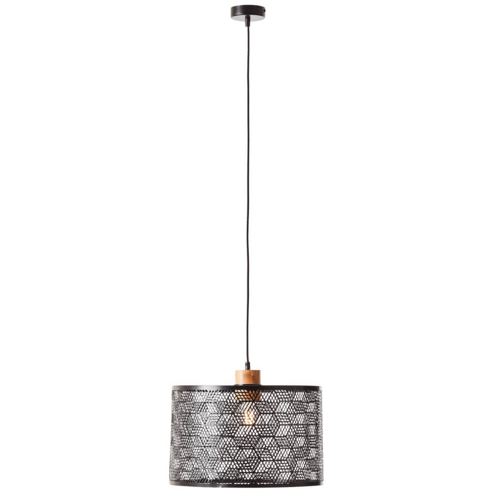 Brilliant HanglampSanty 39cm zwart met hout - 99416/76