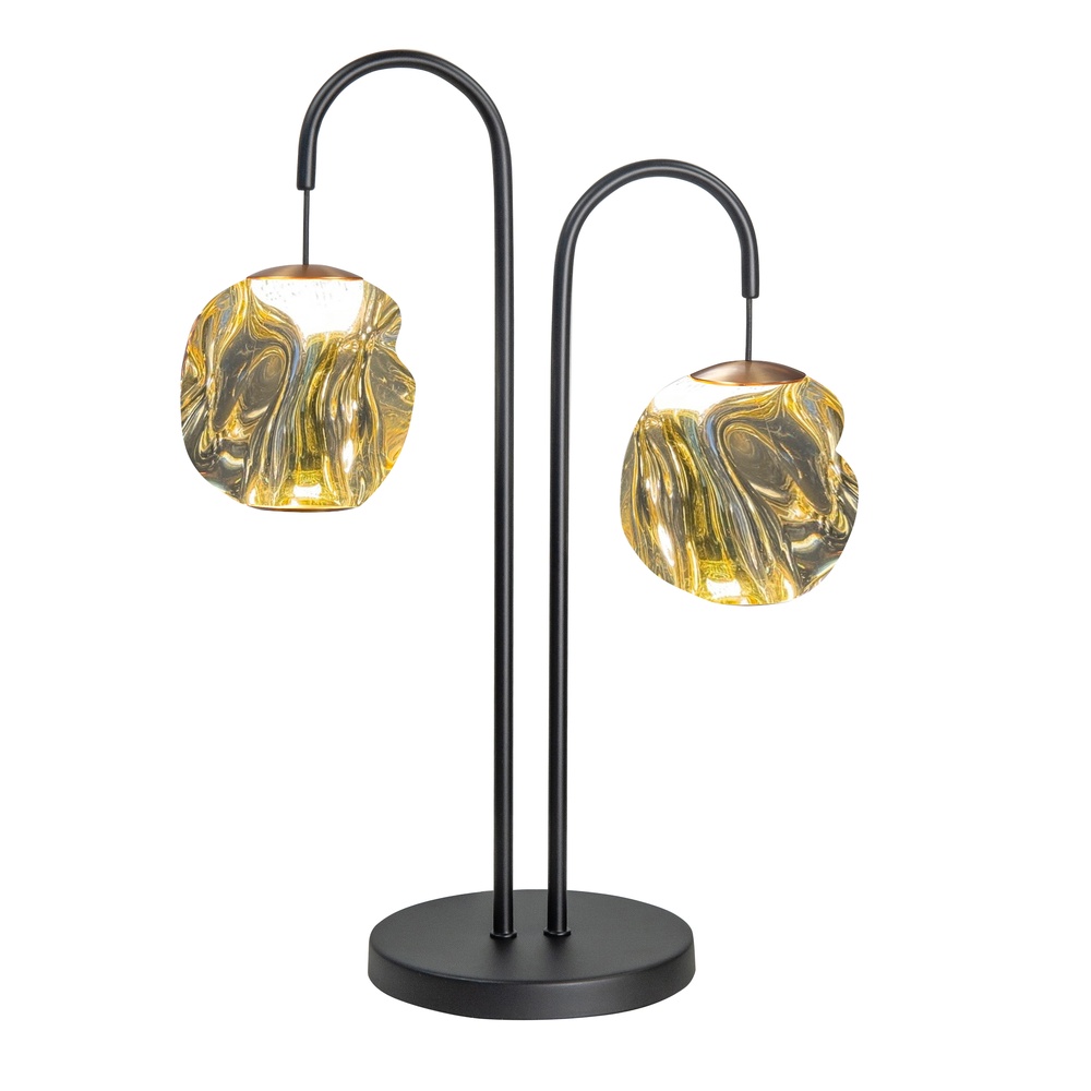 Highlight TafellampMelina zwart met amber glas 2-lichts - T1486.01