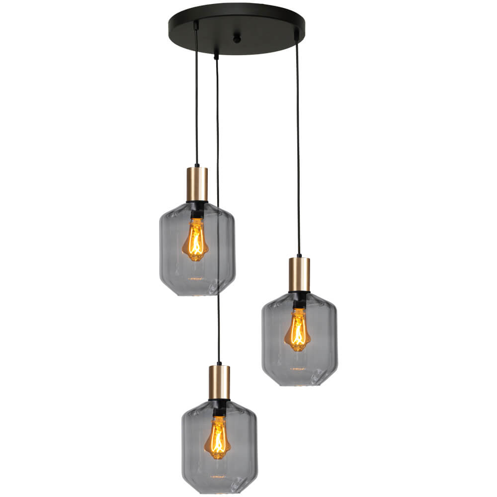 Masterlight 3-lichts vide hanglamp - goud - Porto met Jagger smoke glazen - 2712-05-02-35-3-11
