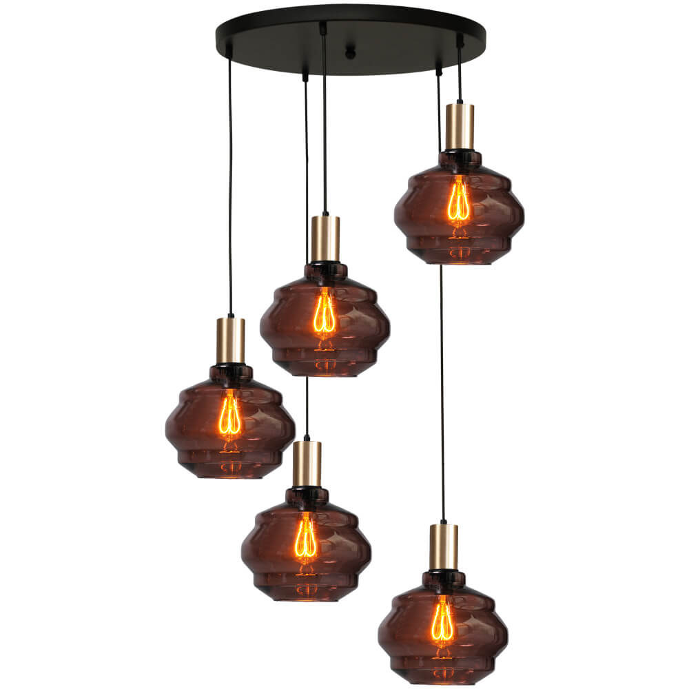 Masterlight 5-lichts vide hanglamp - goud - Porto met Ball red glazen - Ø 24cm - 2712-05-02-50-5-1