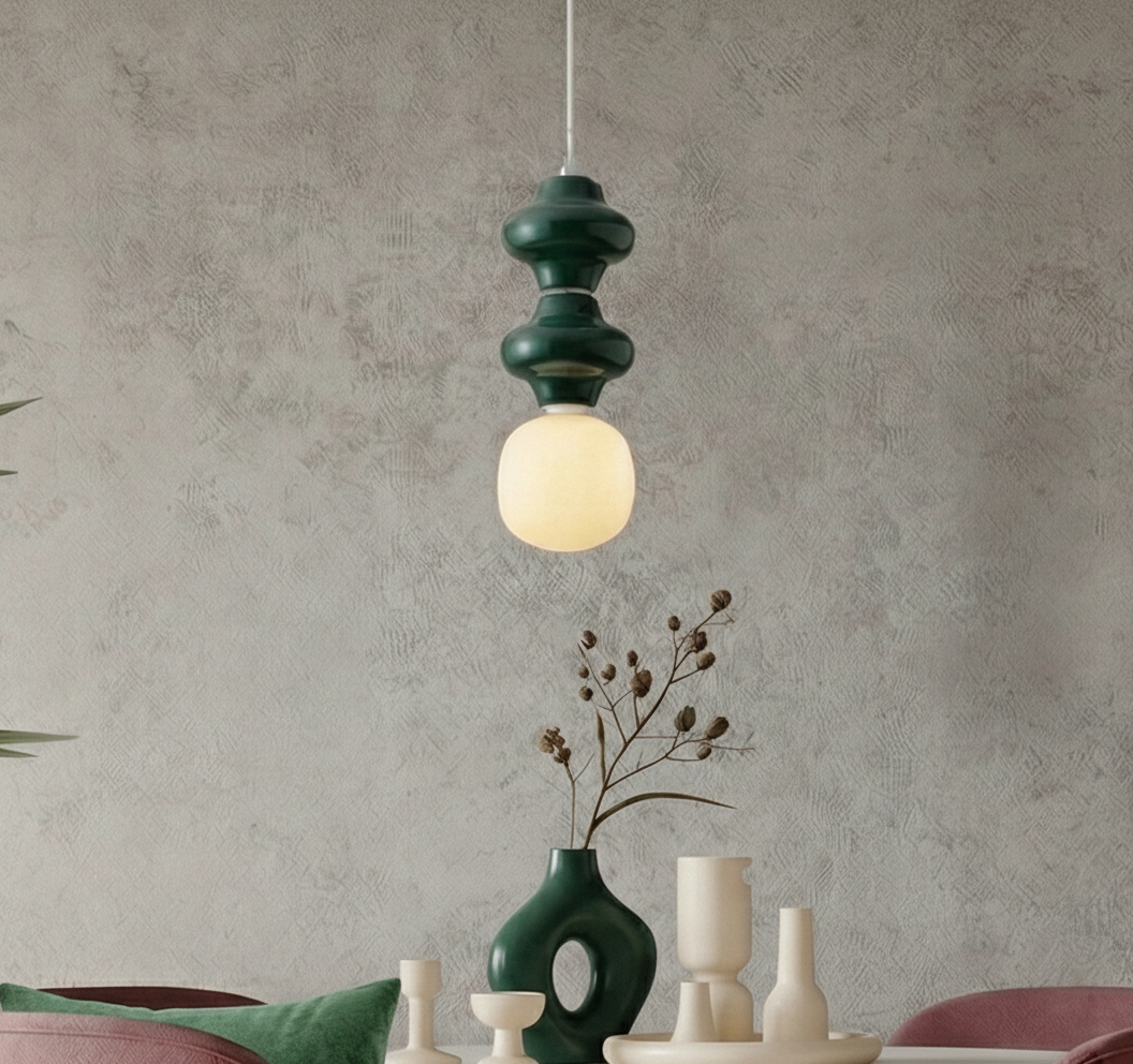 Lyora Hanglamp Clio M groen keramiek met wit glas - 110982