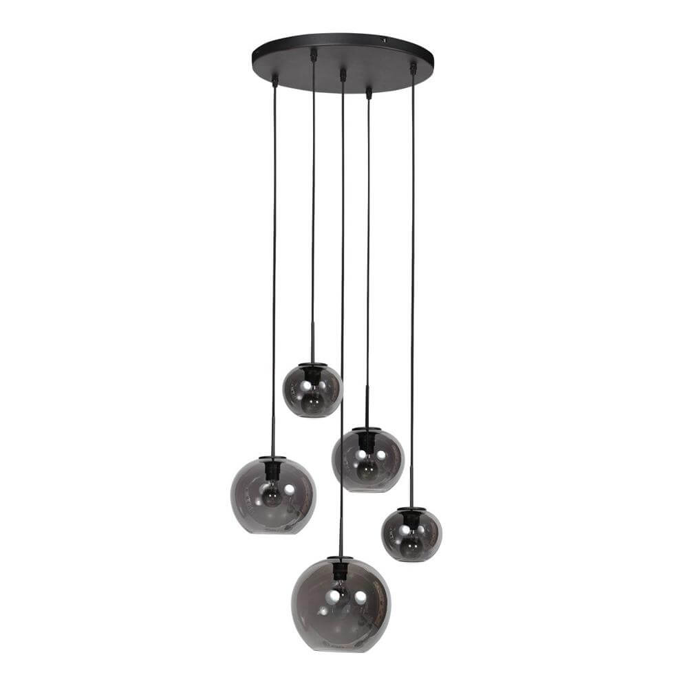 Steinhauer 5-lichts hanglampHaloSwap rond zwart en smoke glas - 4281ZW