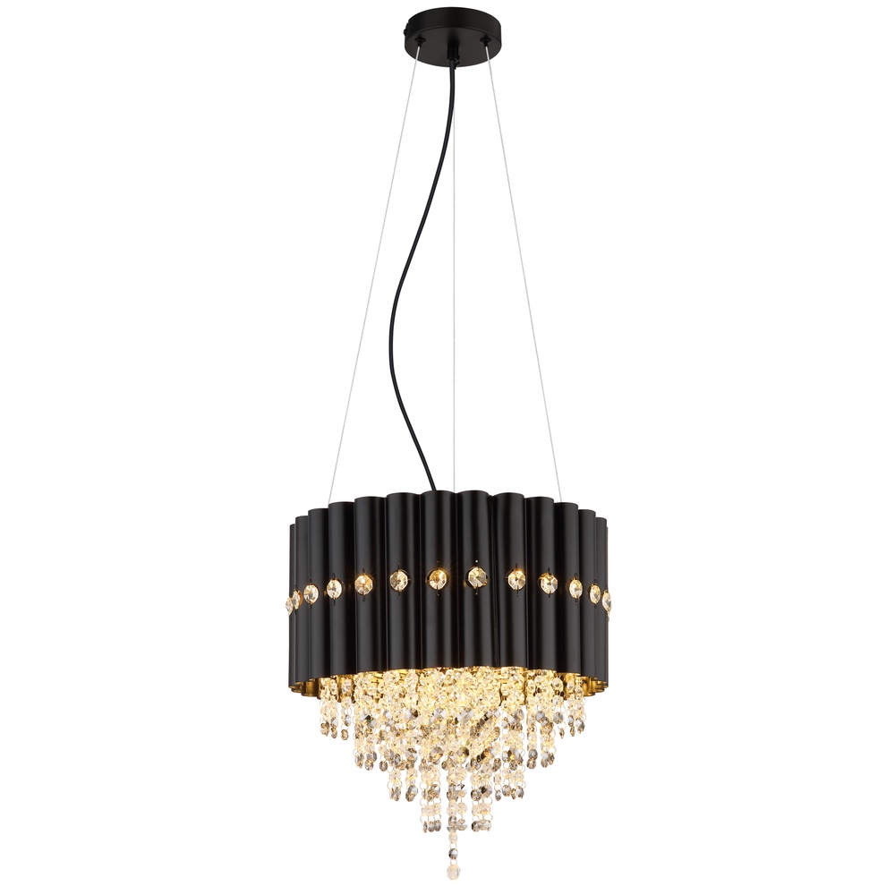 Globo Hanglamp Eleos zwart met kristal - 63149-3