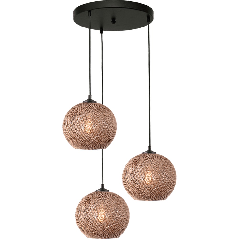 Masterlight 3-lichts hanglamp Corda rotan Ø 20cm rond - 2237-05-35-3-20