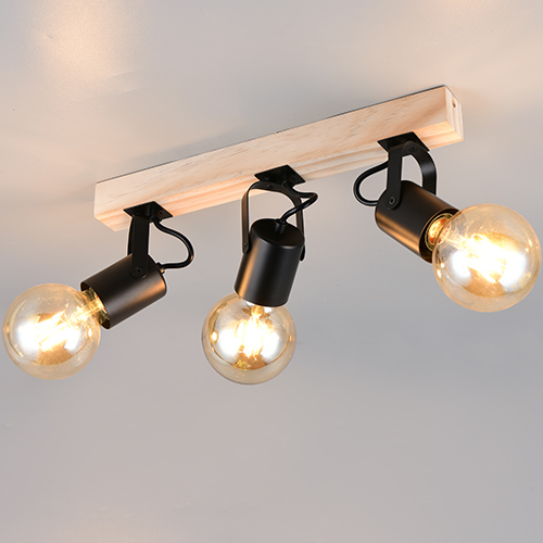 Trio Plafondlamp 3-lichts Lynar zwart met hout - R86663032