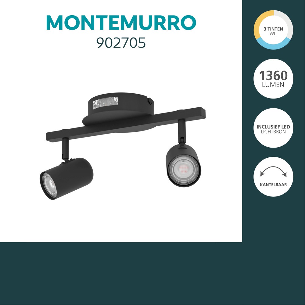 Opbouwspot Montemurro 2-lichts zwart Eglo 9008606392216