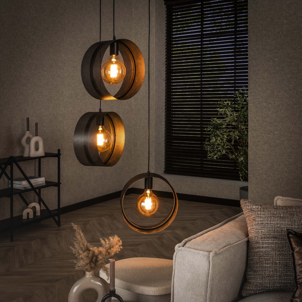 Lyora Landelijke hanglampRing charcoal - 3x E27 - 7003/76