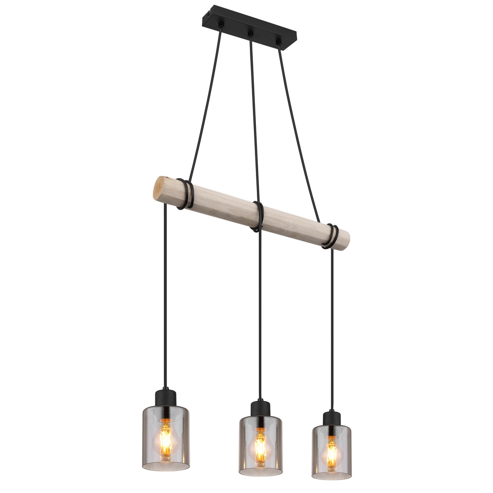 Globo 3-lichts hanglampHadera zwart met smoke glas - 15465-3H