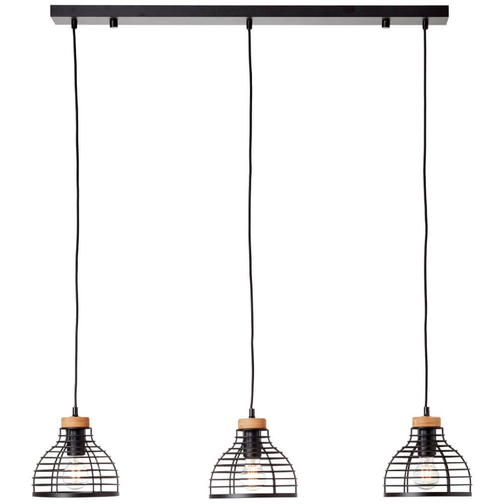 Brilliant HanglampAvia 3-lichts zwart met houtbruin - 99561/76