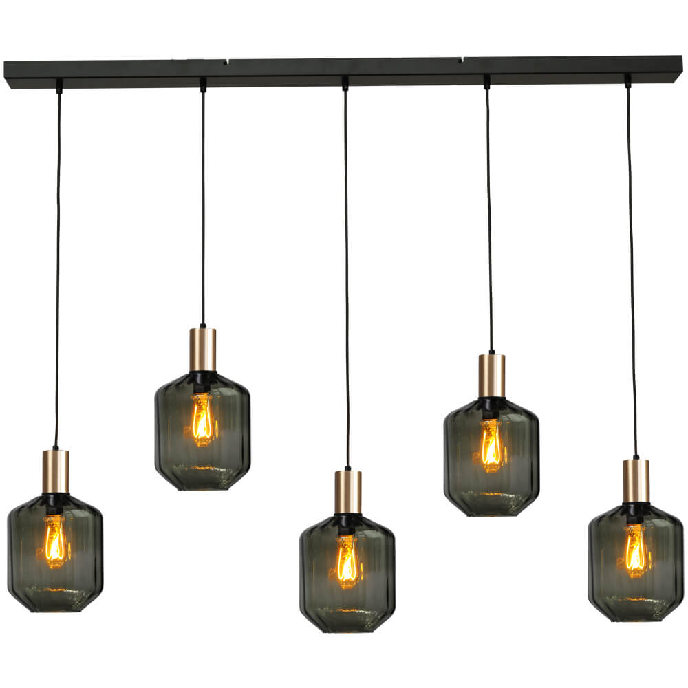 Masterlight 5-lichts hanglamp - goud - Porto met Jagger green glazen - 2711-05-02-130-5-10