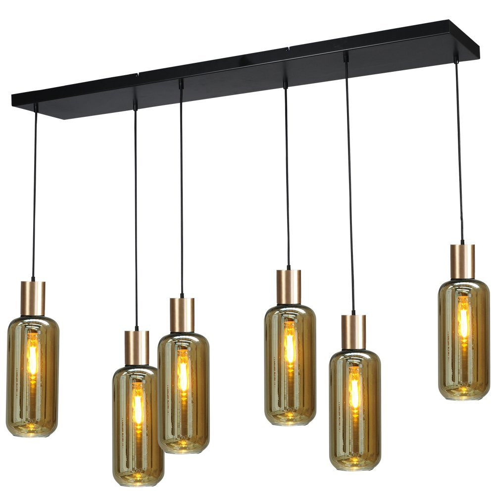 Masterlight Zwarte hanglamp met goudBounty 6-lichts cilindrisch glas - 2471-05-02-130-25-65