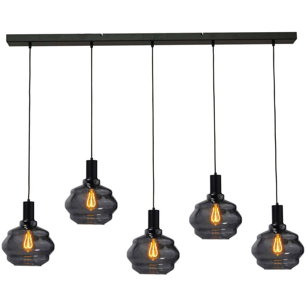 Masterlight 5-lichts hanglamp - zwart - Porto met Ball smoke glazen - Ø 24cm - 2711-05-05-130-5-3