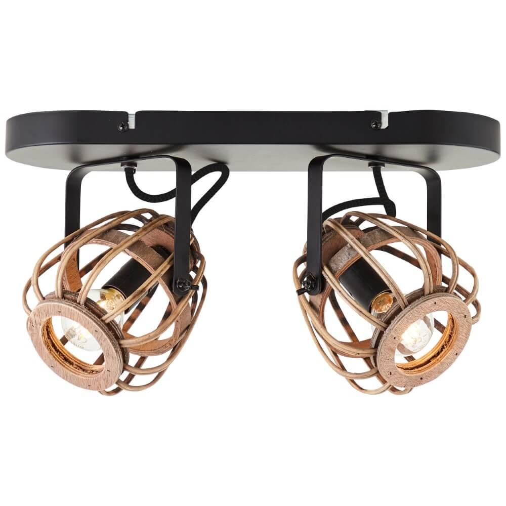 Brilliant Rotan plafondlampNikka 2-lichts zwart - 99615/76