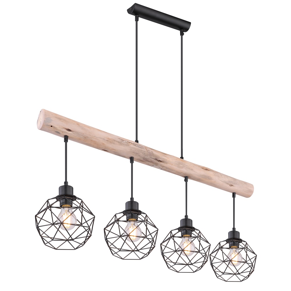 Globo 4-lichts eettafellampTheodor zwart met hout - 15416-4