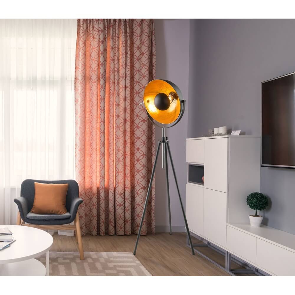 Globo Zwarte vloerlamp Lenn met gouden binnenkant - 58305