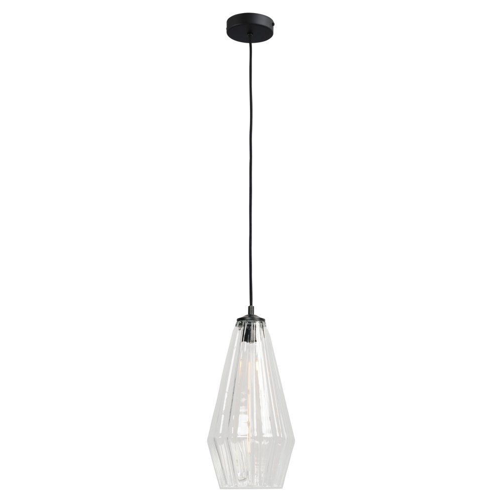Masterlight Zwarte hanglamp Diamond 18cm met helder glas - 2130-05-00-18