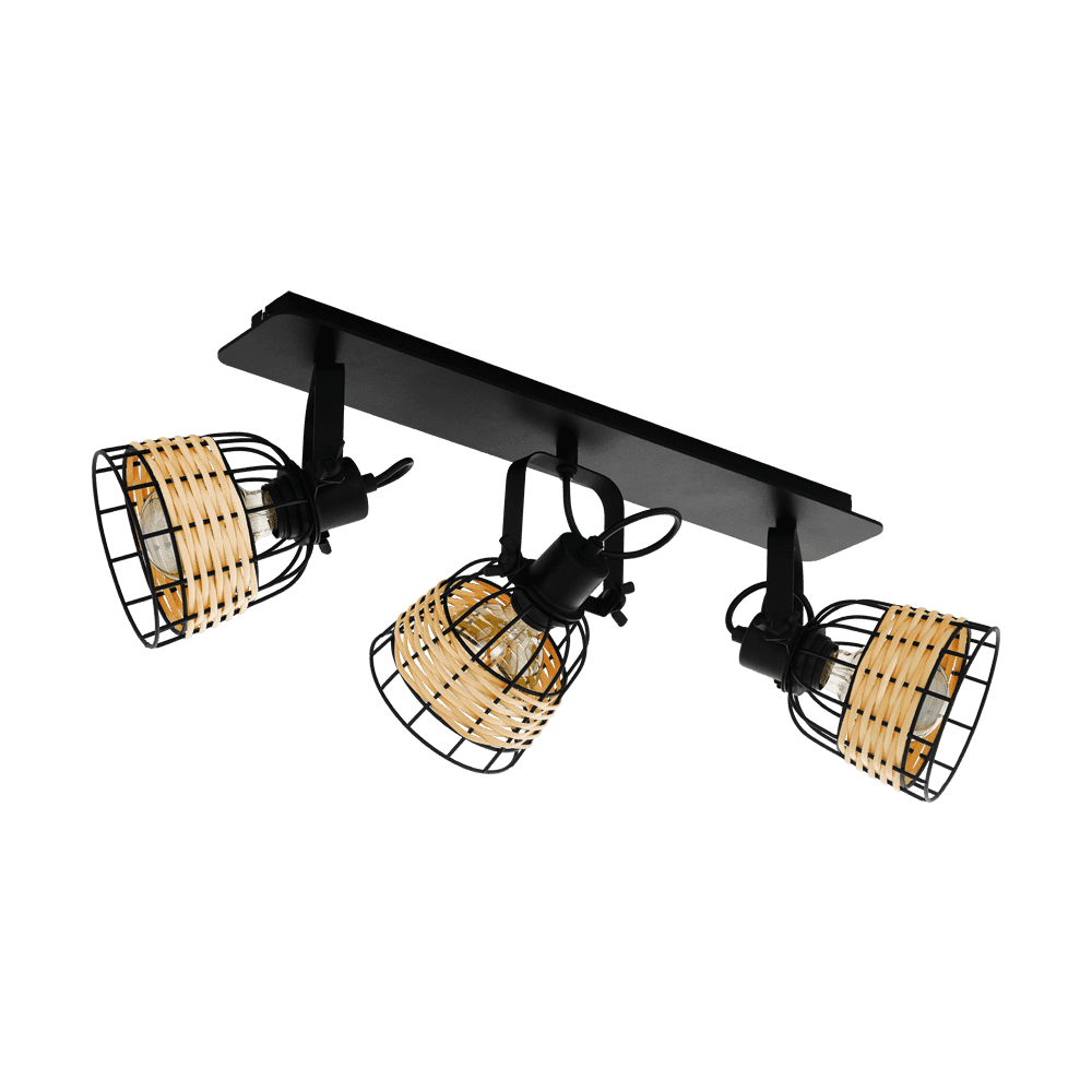 Eglo 3-lichts plafondlamp Anwick 1 met rotan - 43326