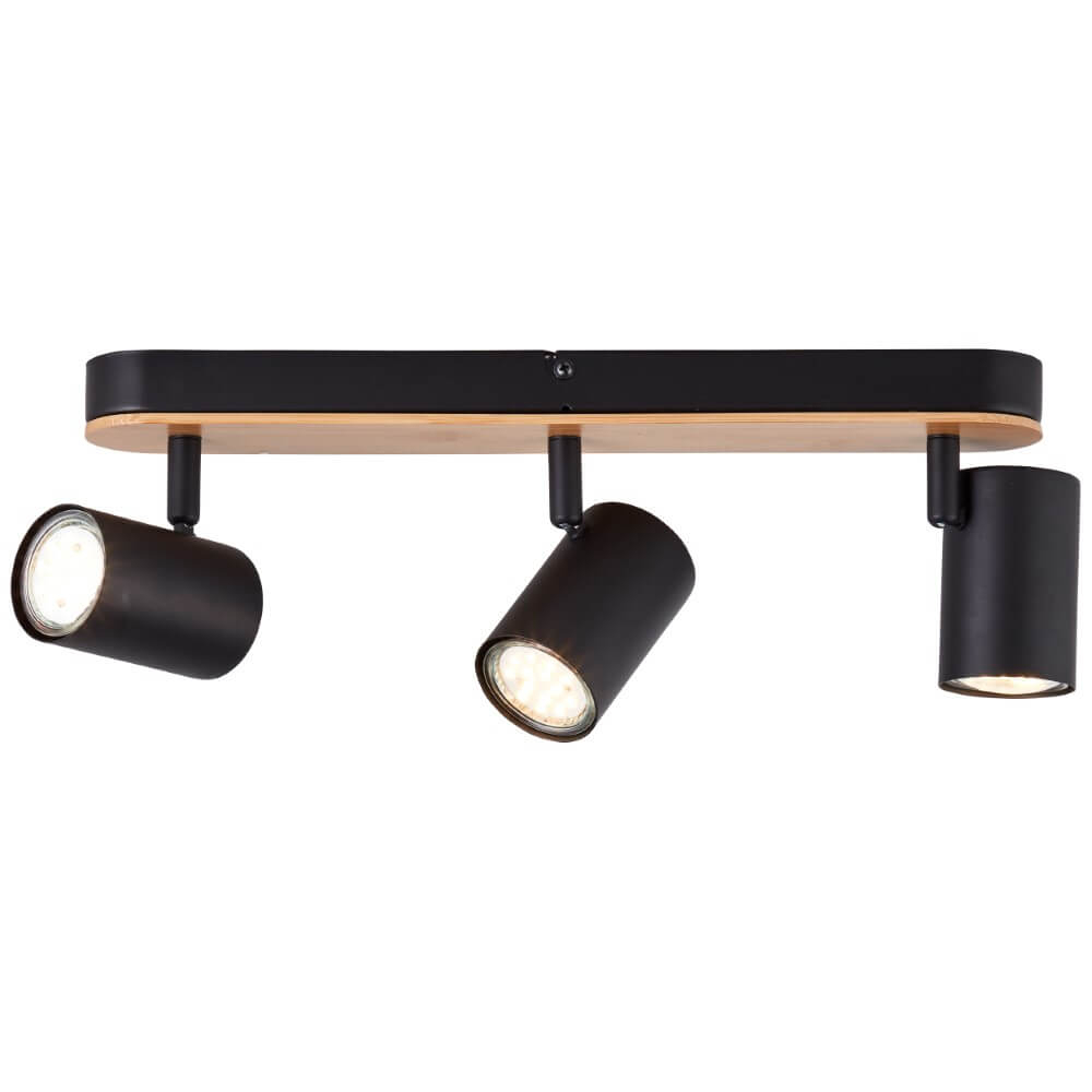 Brilliant Plafondlamp Niels 3-lichts zwart met hout - 99831/76