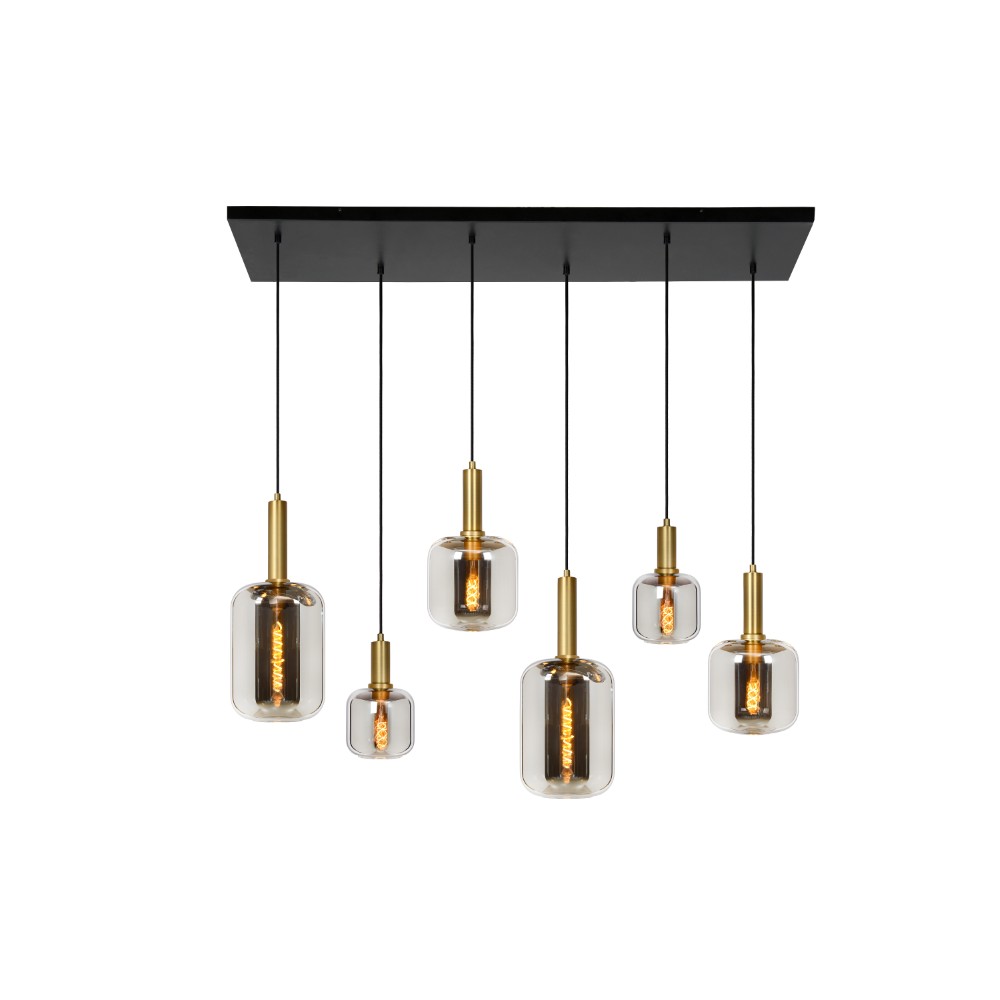 Lucide 6-lichts hanglampJoanet recht goud met smoke glas - 45494/06/65