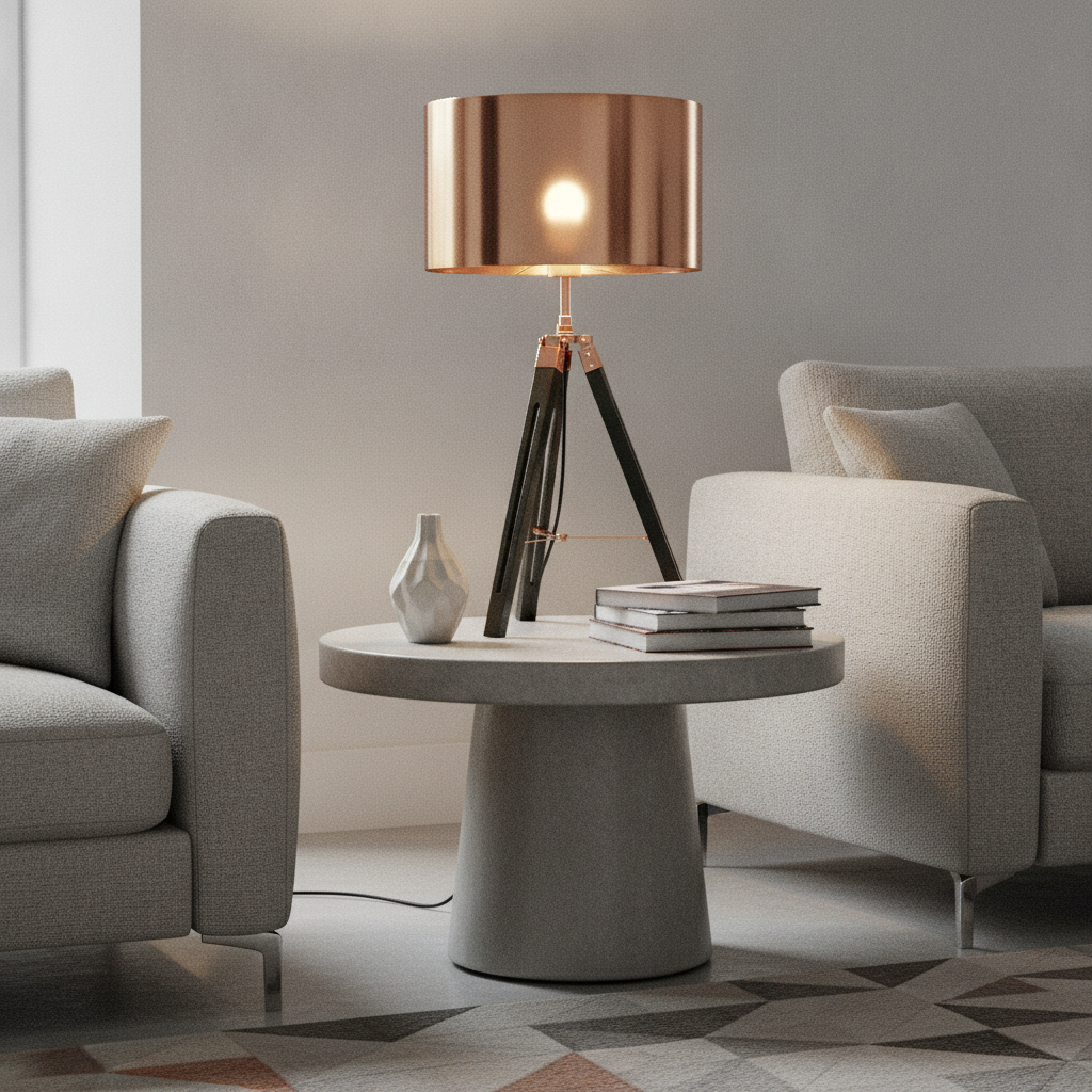 Artdelight Tripod tafellampJewel 67cm zwart met roodkoper - TL JEWEL ZW