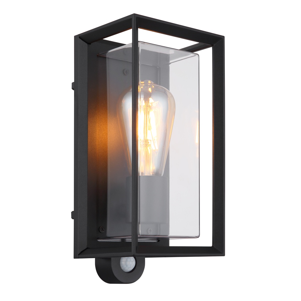 Globo Buiten wandlamp Logana zwart met sensor - 31982SS