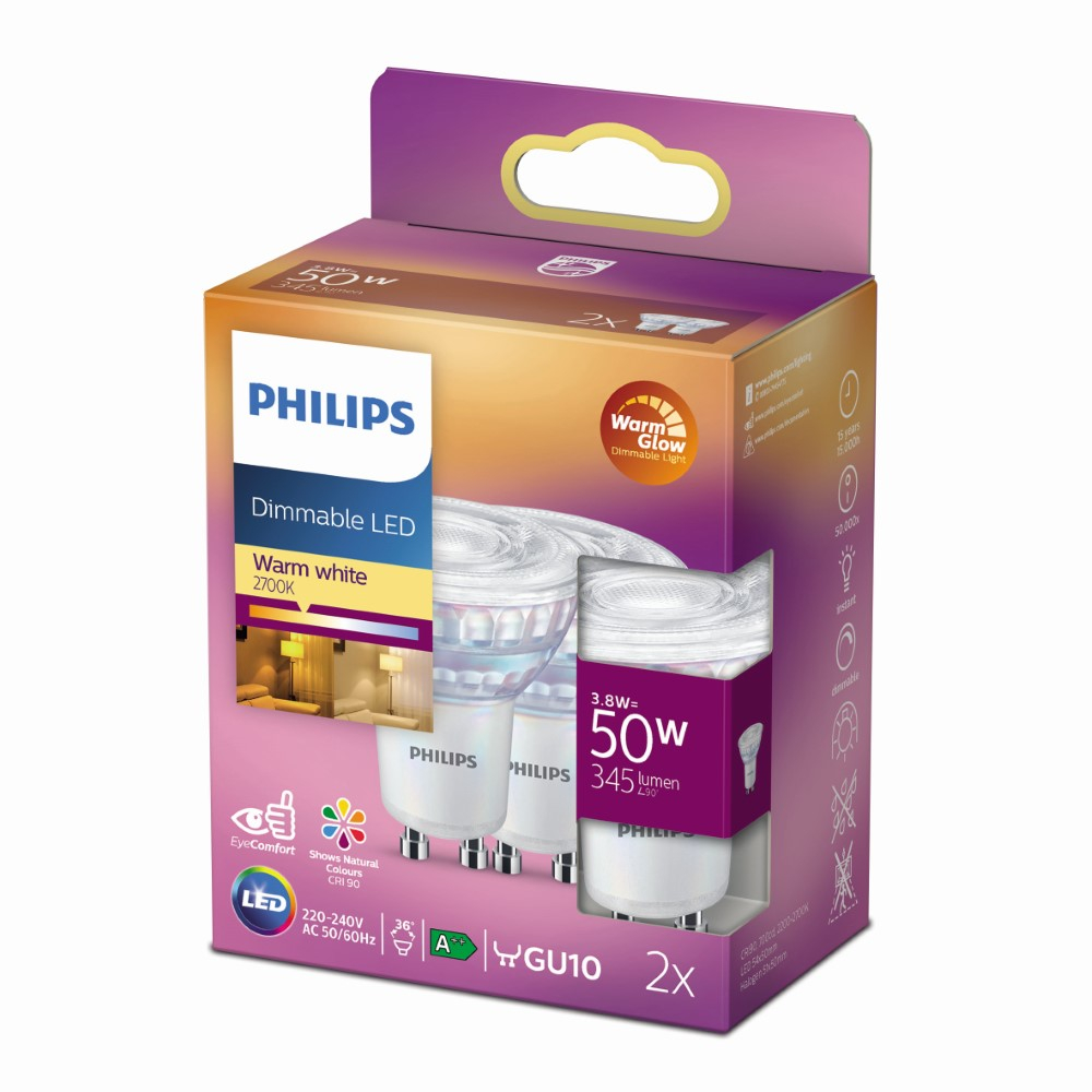 Philips 3,8W - GU10 - 2200-2700K - 345 lumen set van 2 - 929002065718