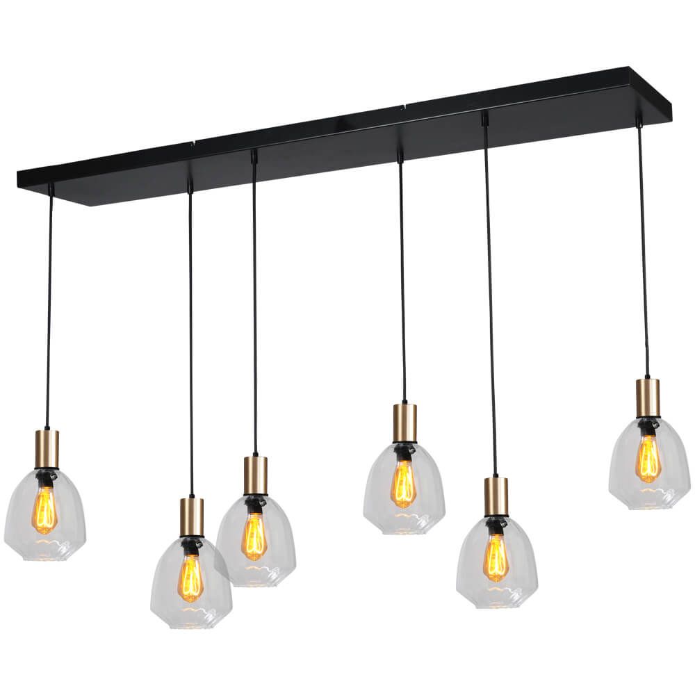 Masterlight 6-lichts hanglamp - goud - Porto met Nicolette clear glazen - 2711-05-02-130-25612