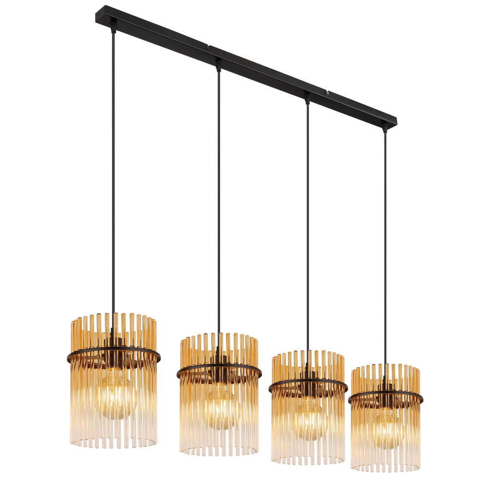 Globo Zwarte hanglamp Gorley met amberglas 4-lichts - 15698-4HA