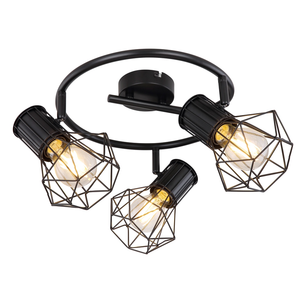 Globo Ronde plafondlamp Priska 3-lichts zwart - 54017-3