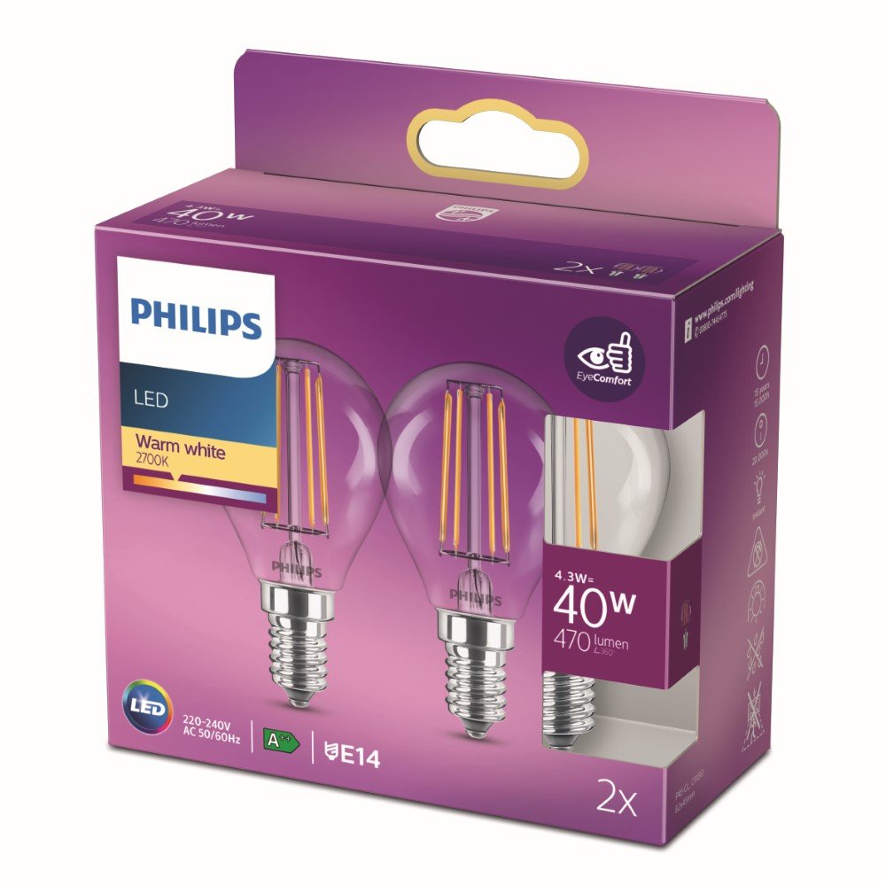 Philips 4,5W - E14 - 2700K - 470 lumen set van 2 - 929004590055